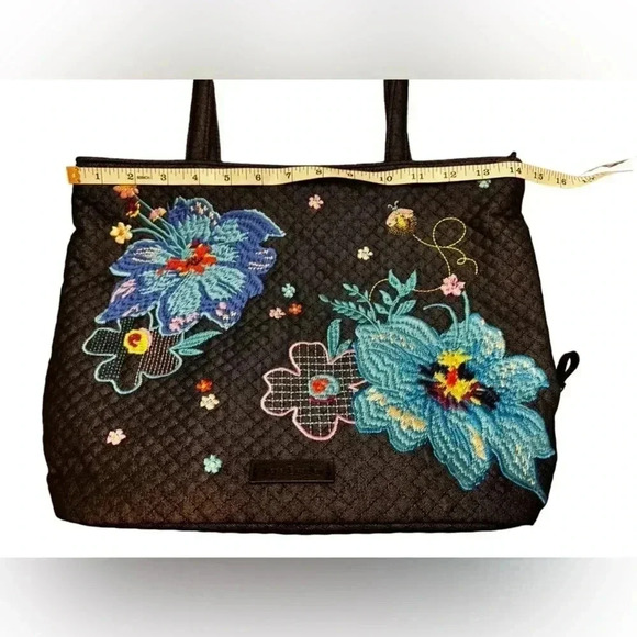 Vera Bradley Iconic Vera Tote Denim Navy Flowers - Picture 9 of 12